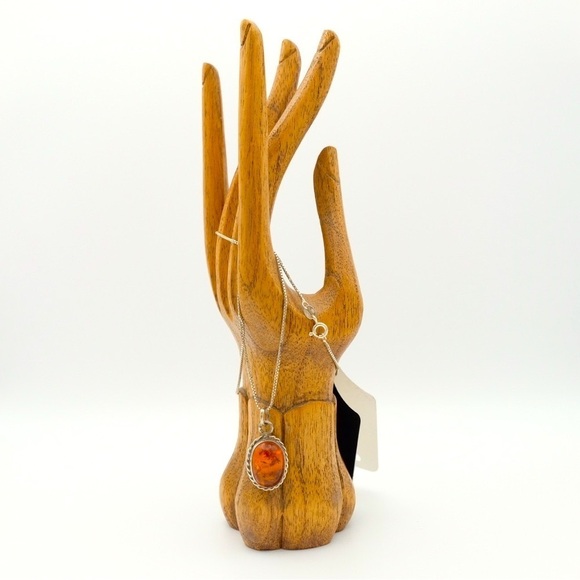 Vintage Baltic Amber Pendant.925 Sterling Silver Necklace Natural Oval Amber - Picture 4 of 16